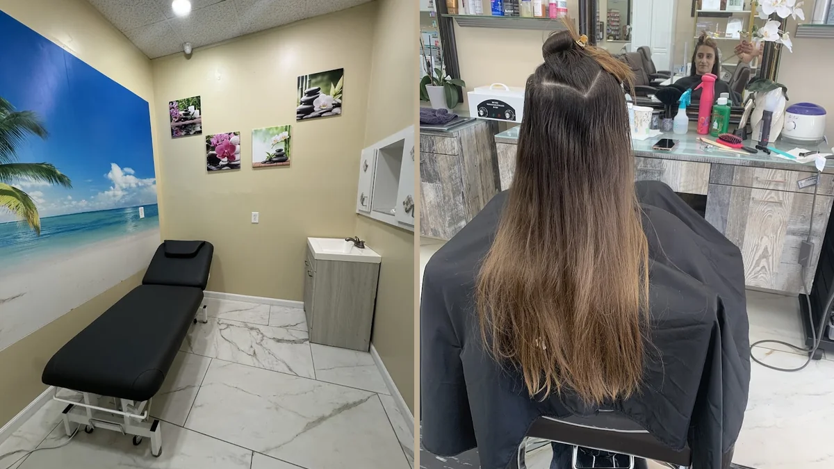 Color treatment setup inside a clean beauty salon.